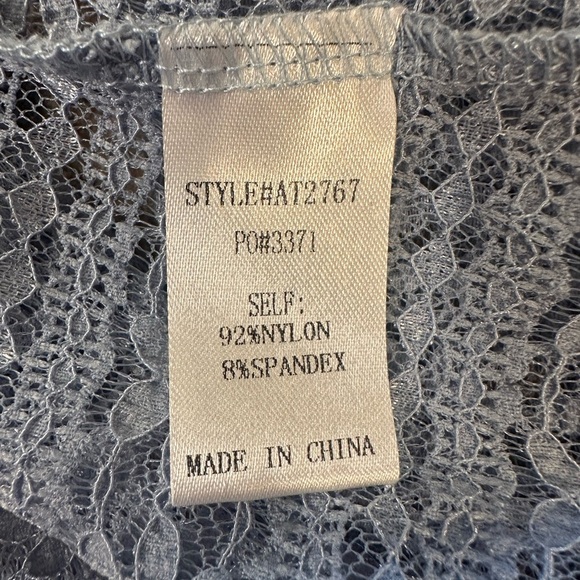 Anniewear Mesh Lace Top Size Medium Blue Long Sleeve Bell Flared Cuffs Pull On - Picture 7 of 11